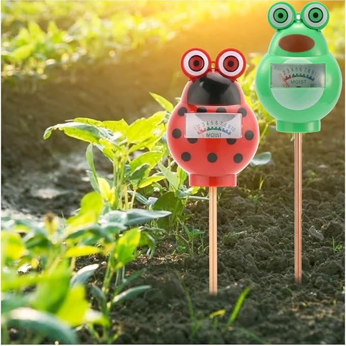 Cute Critter Soil Meter Indoor/Outdoor Moisture Sensor Frog & Ladybug, Soil Water Monitor, Flowers, Plant Care Home Garden (2 Pack)