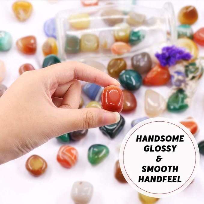 Hilitchi Mixed Agate Stone Tumbled Stones for Plants Cacti & Succulents Bedding, Vase Filler, Landscape Bottom Decoration (About 1lb(455g)/Bag)