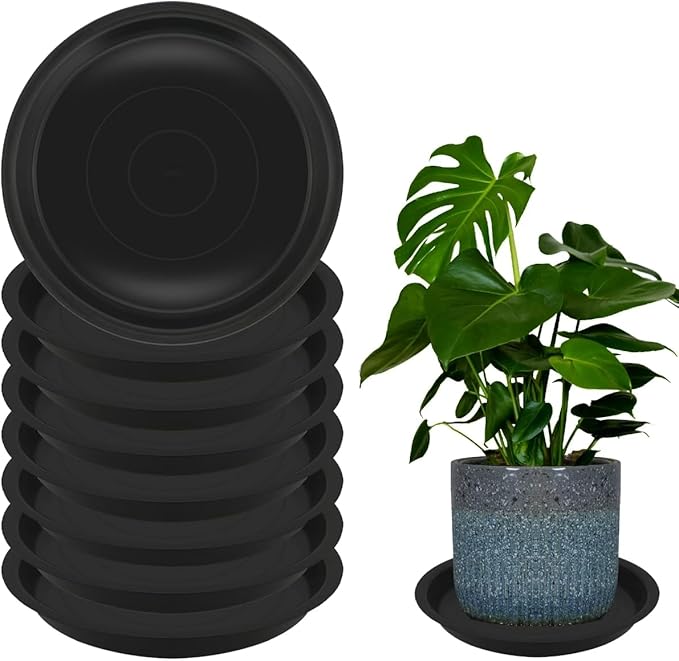8 Pack 20 Inch Round Plant Saucers for Less 18 Inch Pot Indoors Outdoors Plant Trays for Pots Planter Saucer Plastic Drip Tray Planter Water Tray (Black, 20"(8pcs))