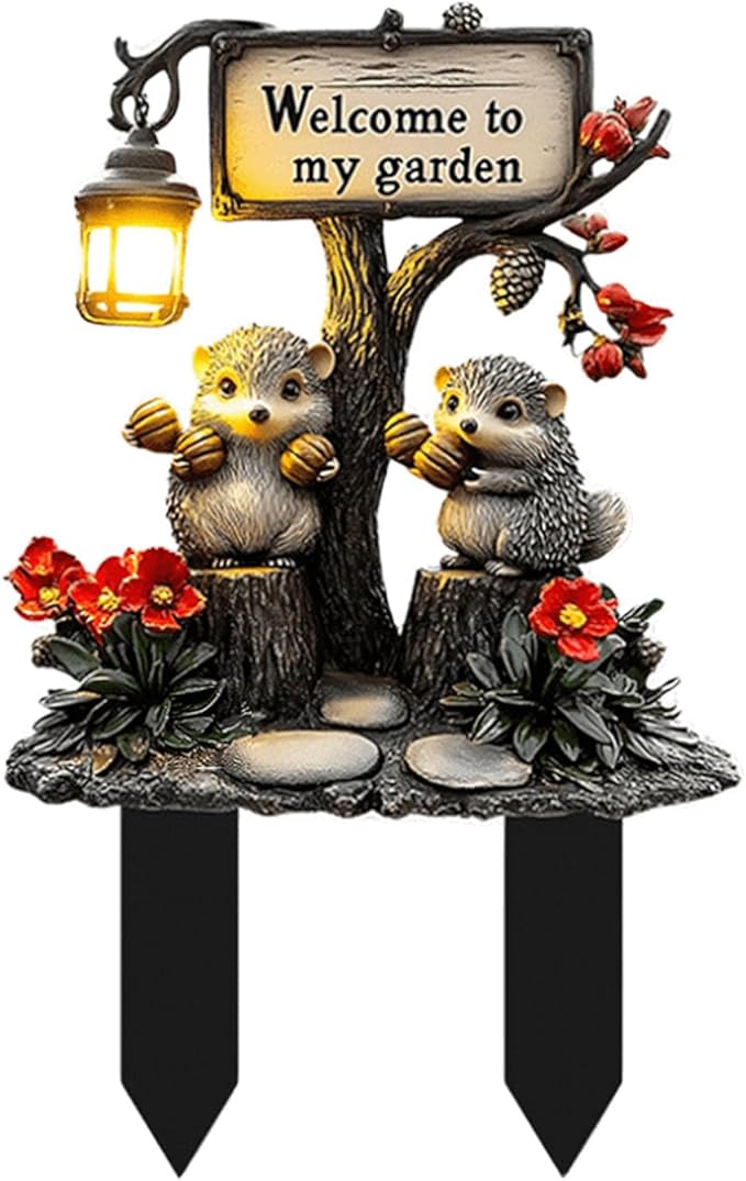 Cute Hedgehogs Garden Stake Decor, Stained Acrylic 2D Flat Animal Sign, Small Animal Ornament Indoor Outdoor Yard Lawn Pot Plant Decorative Accessories