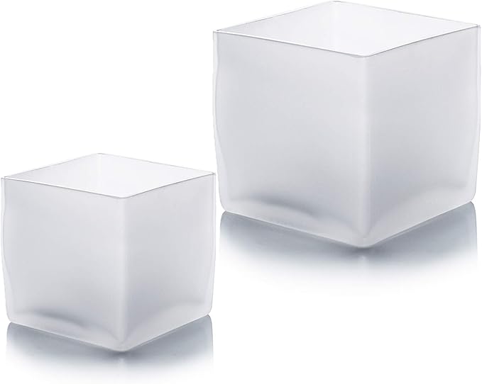 WGV Cube Glass Vase, Candle Holder, 5"x5"x5", Frosted Elegant Floral Accent Container Planter Terrarium Storage for Wedding Party Ceremony Event Office Home Decor, 1 Piece