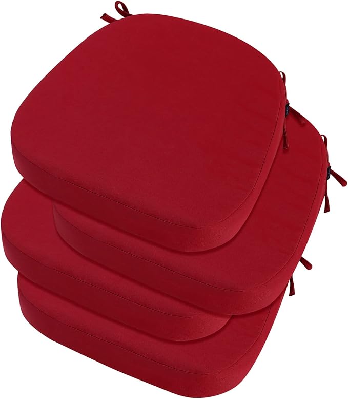 idee-home Outdoor Chair Cushions Set of 4, 17" x 17" x 3" Thick D-Shaped Patio Furniture Outdoor Seat Cushions Waterproof with Ties, Dining Pads
