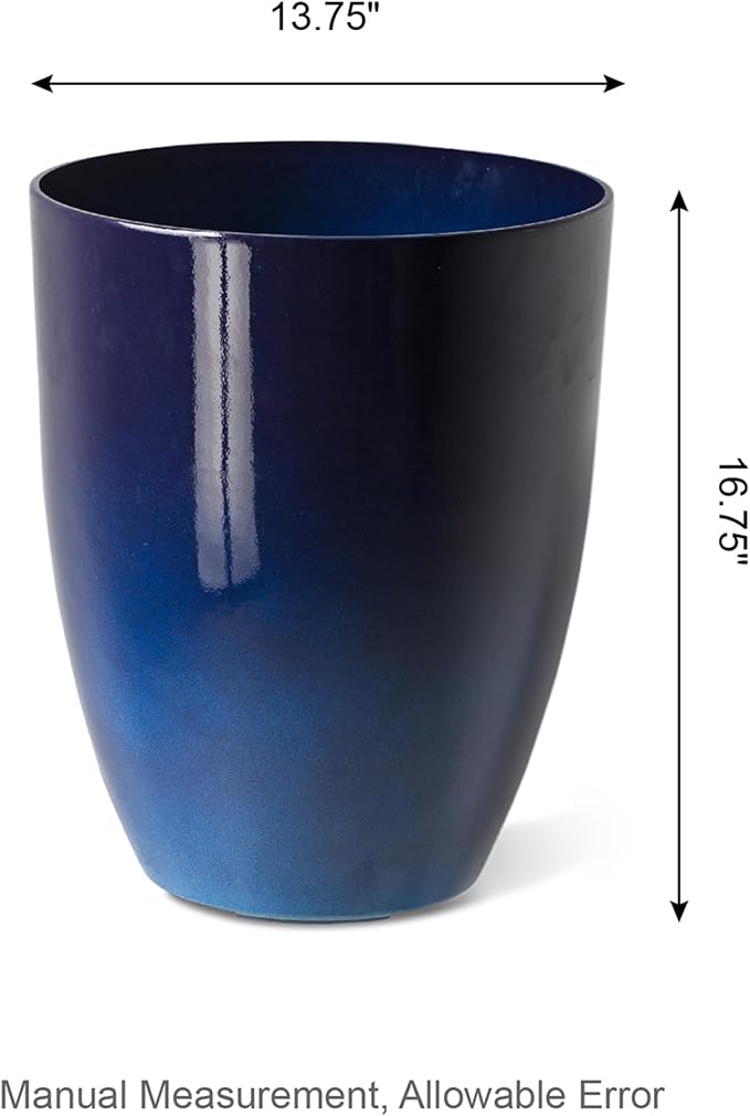 Glitzhome 16.75" H Garden Tall Planter Pots,Set of 2 Morden Round Faux Ceramic Tall Planter with Drainage Holes,Large Flower Pots for Outdoor Indoor,Cobalt Blue