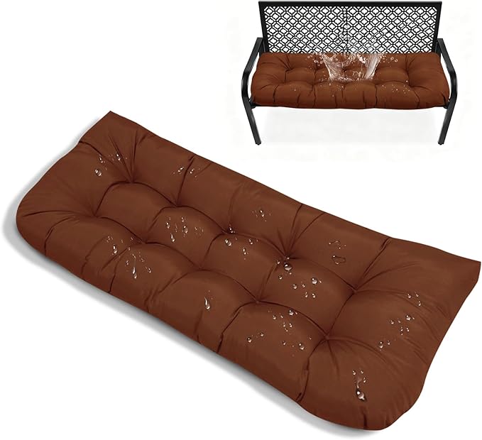Patio Chair Cushions for Outdoor Bench Loveseats Swing Dark Coffee Water Resistant Tufted Patio Seating Bench Cushion with Ties Non Slip 51x 20