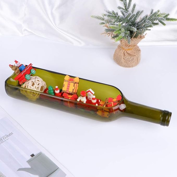 Wine Bottle Cutting pots, Succulent Planter,Flower Pot,Glass Candle Holder,Fruit Salad Tray Table Decoration Glass Art Crafts for Bar Cafe Restaurant(1PCS-Green)