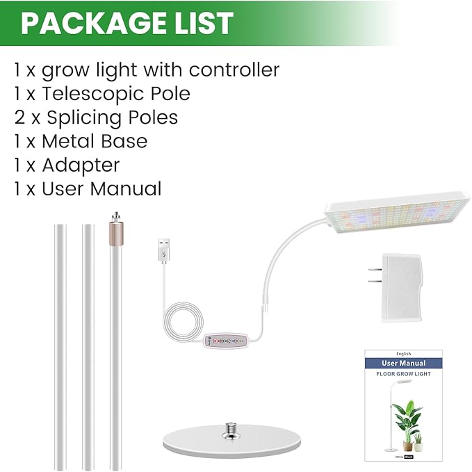 Wiaxulay Grow Lights for Indoor Plants, 153 LED Full Spectrum Plant Grow Light Floor Standing, Height Adjustable 24-68 in,4/8/12/16H Timer,3 Lighting Modes,5 Brightness for Growing Large Tall Plants