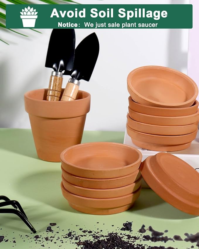 vensovo 3 Inch Terracotta Plant Saucer Pots Tray - 12 pcs Mini Planter Saucers for Indoor & Outdoor Plants, Small Clay Trays Perfect for 2 Inch 2.5Inch Flower Pot