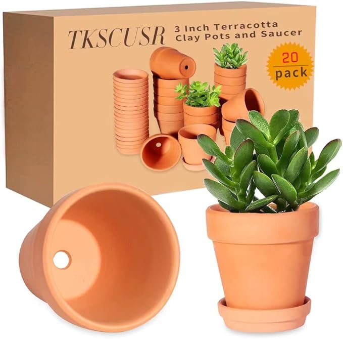 3 Inch Terracotta Pots with Saucer-20 Pack，Cactus Terra Cotta Flower Pot with Drainage，Succulent Nursery Clay Pots Great for Plants,DIY Crafts, Wedding Favor