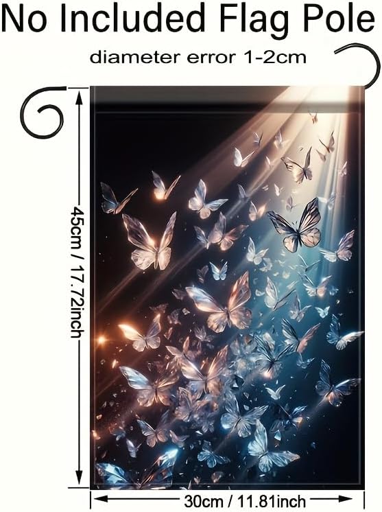 Crystal Butterfly Garden Flag 12x18 Inch Double Sided Outdoor Yard Banner Shimmer Light Art Butterfly Design for Spring Summer Patio Lawn Porch Seasonal Decoration