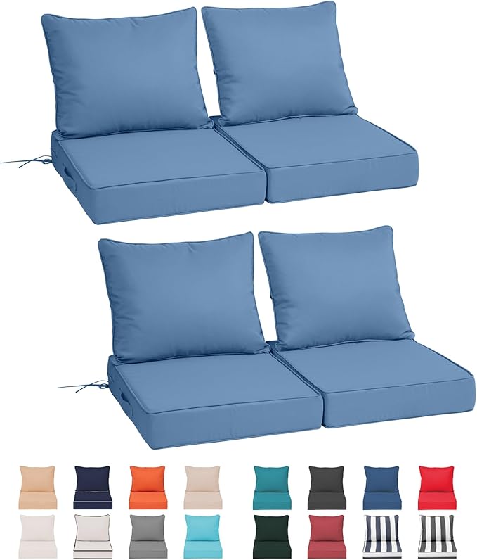 Outdoor Chair Cushions 4 Set,24 x 24 x 5IN, Patio Deep Seat Cushion for Patio Furniture, Waterproof & Fade Resistant Thick Deep Seating Pads for Outside Wicker Ratten Chair Sofa Couch,Dark Blue