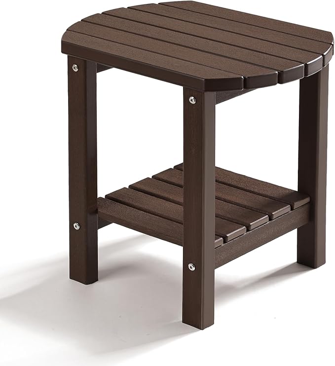 PASAMIC 2-Tier Adirondack Oval Outdoor Side Table, HDPE Small Outdoor Table, Patio End Table for Patio, Backyard, Weather-Resistant (Brown)