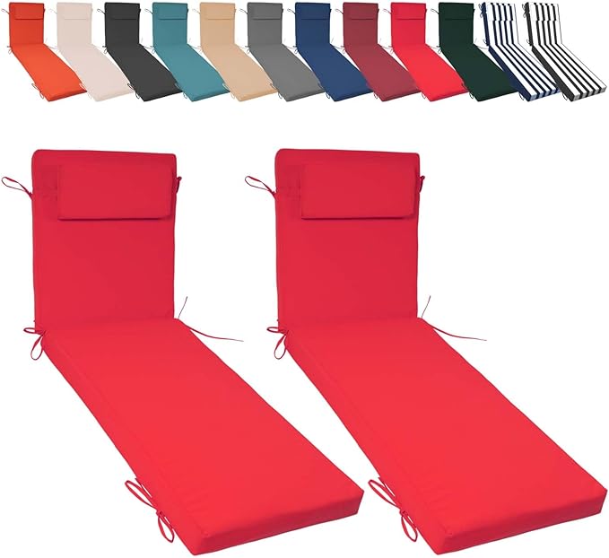 Chaise Lounge Cushions Outdoor Set of 2, 72x21x3 Lounge Chair Cushions for Outdoor Furniture, Patio Lounger Pads with Removable Cover for Pool, Deck, Lawn,red