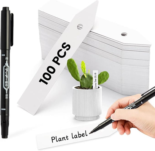 Plant Labels, 3-Inch Plant Markers,100Pcs Plant Tags, Plant Labels for Seedlings, Garden Labels with Pen for Identifying Seedlings, Flowers and Vegetables, White, Waterproof
