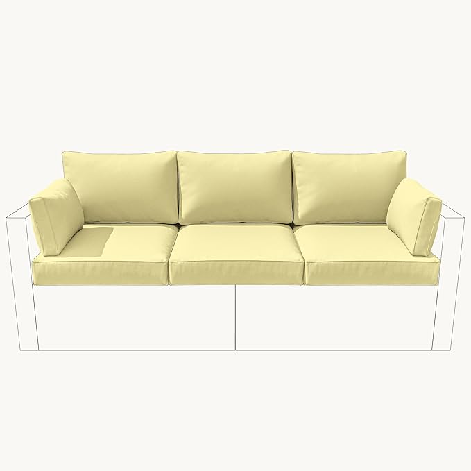 8-Piece Outdoor Cushions for Patio Furniture Thick Outdoor Chair Cushions Resilient Foam Waterproof Deep Seat Cushion Replacement for 3-Seat Sectional Sets Liner&Cover Light Yellow