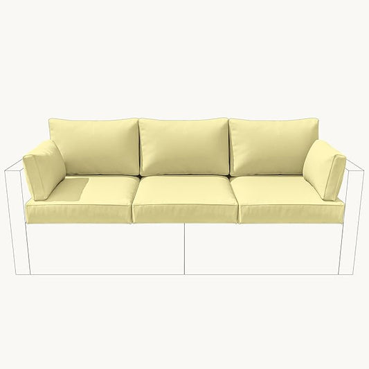 8-Piece Outdoor Cushions for Patio Furniture Thick Outdoor Chair Cushions Resilient Foam Waterproof Deep Seat Cushion Replacement for 3-Seat Sectional Sets Liner&Cover Light Yellow