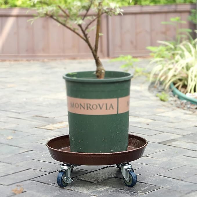 ARTLINE 14" Round Plant Stand with Lockable Wheels, 380lbs Heavy Duty for Indoor Outdoor, Large Rolling Dolly Planter Caddy on Casters to Carry Potted Flower Pot, Round Metal Tray NO Holes, 2 Pack