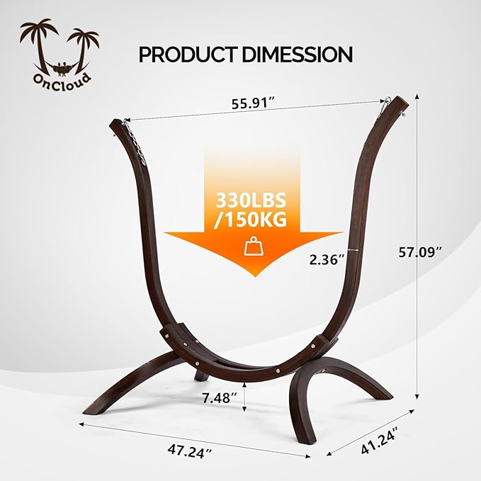 ONCLOUD Solid Beautiful Wood Hammock Chair Stand – Elegant Design for Various Hammock Chairs,Decoration for Patio, Garden,Yard，550 LBS