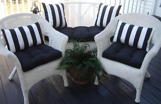 RSH Decor Indoor Outdoor 3 Piece Tufted Wicker Settee Cushions 1 Loveseat & 2 U-Shape Weather Resistant - Choose Color (Black, 2- 19"x19" 1- 41"x19"), 3 Piece Set