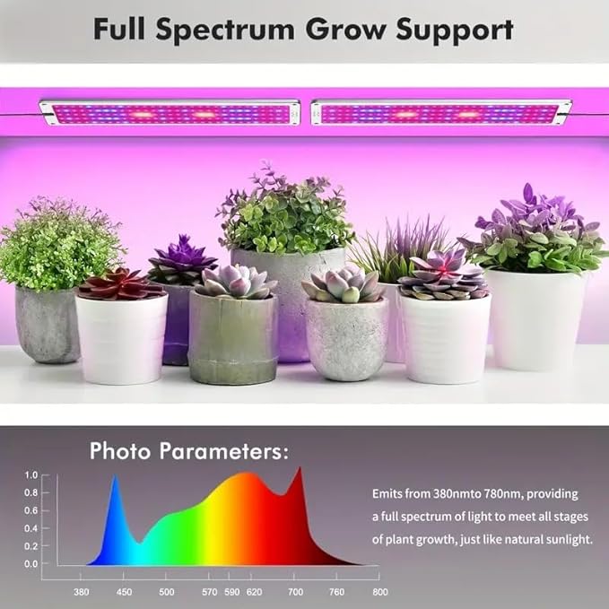Under Cabinet Grow Light, 616 LEDs Plant Grow Lights for Shelf, with 3/9/12H Timer, 43W Full Spectrum Led Grow Light, 10 Dimmable Levels, for Seedling, Veg, Succulents -4PCS