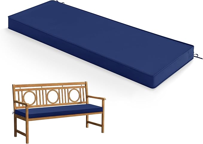 Outdoor Bench Cushion: Waterproof and Fade Resistant Patio Furniture Cushions - Non-Slip Bench Pad Cushion with Removable Cover for Garden Swing Porch Sofa Settee, 42 x 18 Inch, Navy Blue