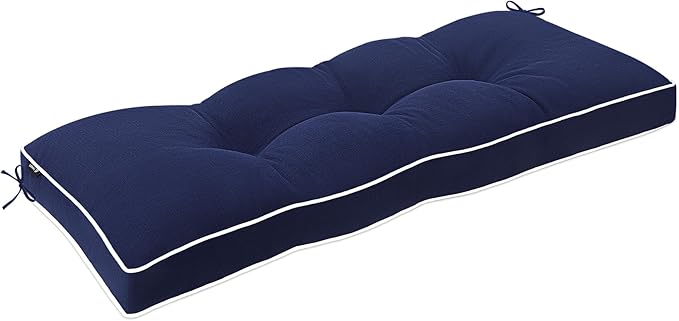 Favoyard Indoor/Outdoor Bench Cushion 42 x 16 Inch Waterproof & 3-Year Fade-Resistant Patio Furniture Cushions for Garden Porch Swing Chair Tufted Pad for Sofa Couch Seat with Ties, Blue