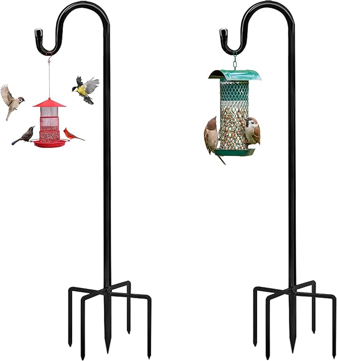 Bird Feeders Pole,Shepherds Hooks for Outdoor 2 Pack 36 Inch Bird Feeders for Outdoors with 5 Prongs Base Hanging Planters for Outdoor