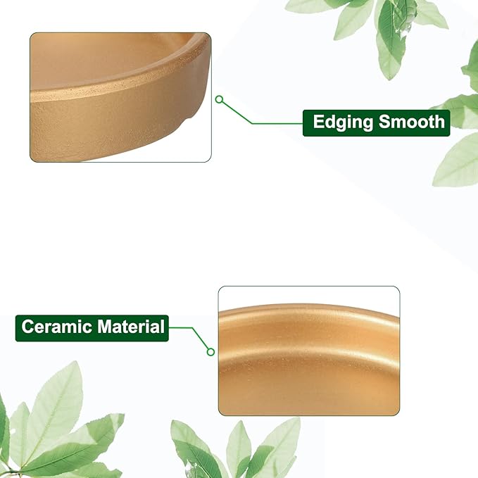 3 Pack Planter Saucers - Ceramic Plant Tray Flower Pot Drip Trays Round Apply to Outdoor/Garden (4/5/6inch, Gold)