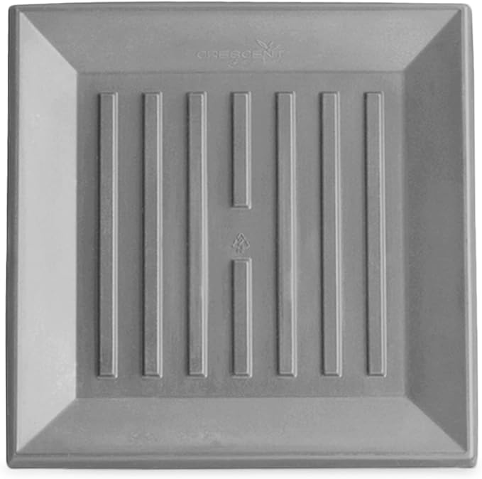 Crescent Garden Universal Square Plant Saucer, Weather-Safe Durable Drip Tray for Square Planter, Heavy-Duty Plastic Drainage Dish, Large Outdoor Flowerpot Saucer - 16'' Inner x 19.75" Outer (Ash)
