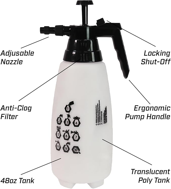 Chapin 10031 Handheld Pump Sprayer, 88oz, Multi‑Purpose, Lawn & Garden, Translucent Poly Tank, Adjustable Brass Nozzle, Thumb‑Trigger Lock & in‑Tank Filter for Fertilizer, Weed & Pest Applications
