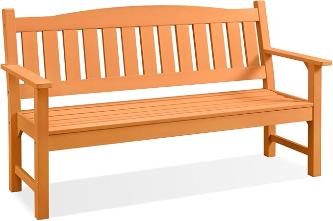 Psilvam 3-Person Outdoor Memorial Bench, All-Weather Poly Lumber Garden Bench, Rot-Resistant Outdoor Patio Bench for Park,Porch,and Church(Orange)