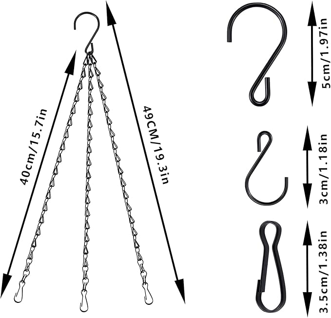 Hanging Chains for Planters Bird Feeders, 19.3 Inches Black Hanging Baskets Chain Sets for Outdoor/Indoor Lanterns Billboards Chalkboards Wind Chimes and Decorative Ornaments