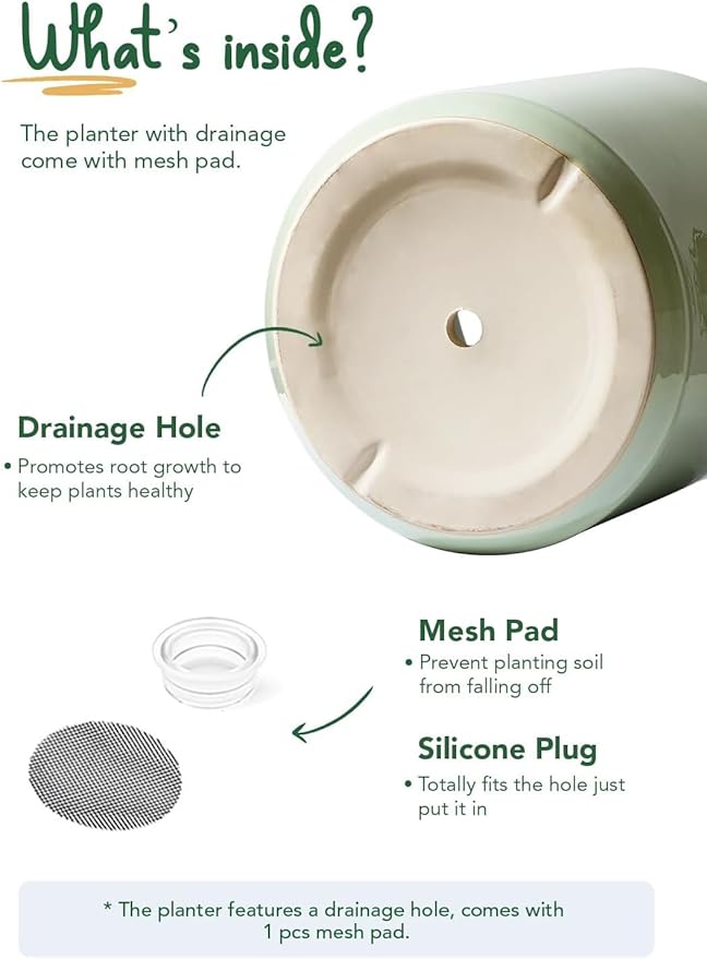 LE TAUCI 12 Inch Pot for Plants, Ceramic Planters for Indoor Plants, Mid-Century Modern Cylinder Flower Pots with Drainage Hole, Fits Fiddle Leaf Fig & Monstera, Home Decor, Sage Green