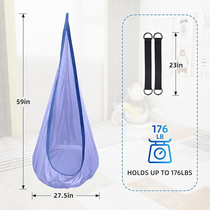 Kids Swing Seat Hammock Chair Indoor Outdoor Hanging Chair for Children,Soft & Safe with High Weight Capacity, Easy Install Perfect for Bedroom, Garden, Playroom (Violet)