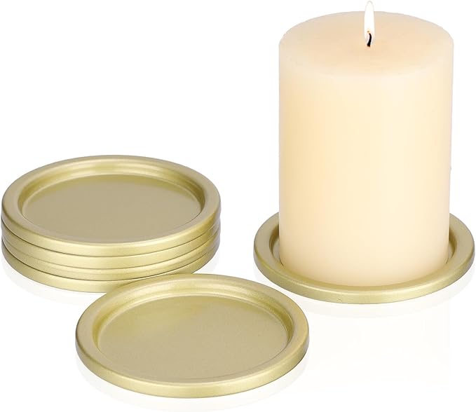 OwnMy 6PCS Iron Candle Holders for Pillar Candles, 3 Inch Metal Pillar Candle Plates and Trays, Small Round Tealight Holders Elegant Candle Stands Bases for Wedding Dining Table Centerpieces, Gold