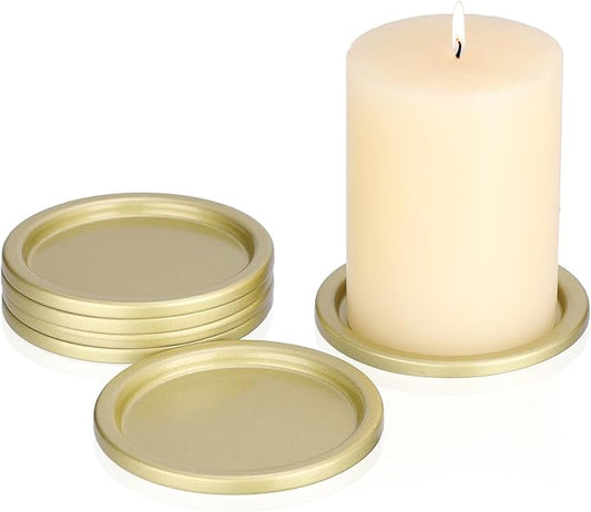 OwnMy 6PCS Iron Candle Holders for Pillar Candles, 3 Inch Metal Pillar Candle Plates and Trays, Small Round Tealight Holders Elegant Candle Stands Bases for Wedding Dining Table Centerpieces, Gold