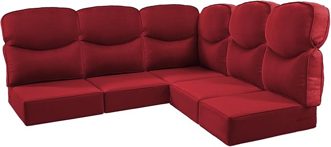 Luxury 24x24x6 Outdoor Cushions for 5-Seat Sectional Sofa Set of 5 - Water-Repellent 11-Piece Patio Cushion for Outside Rattan Wicker Loveseat Chair L-Shape Couch - Red/Smile