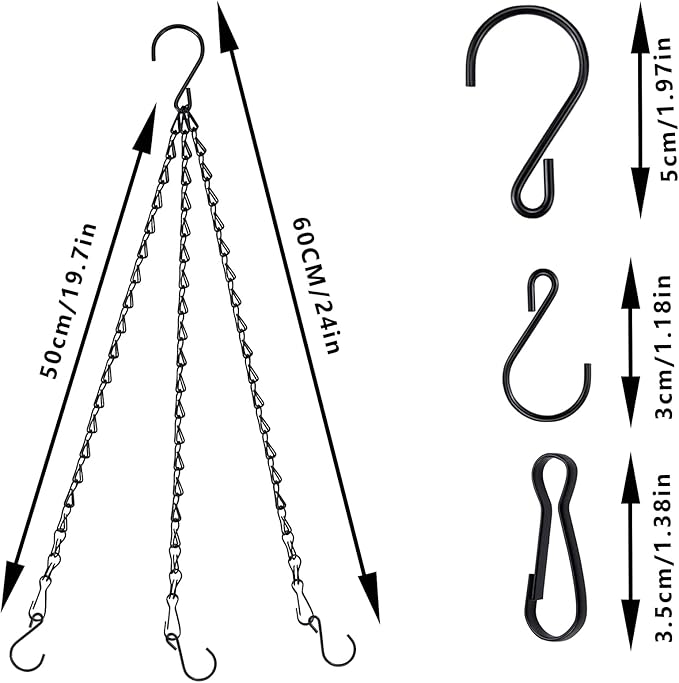 Hanging Chains for Planters Bird Feeders, 24 Inches Black Hanging Baskets Chain Sets for Outdoor/Indoor Lanterns Billboards Chalkboards Wind Chimes and Decorative-3Packs