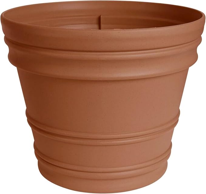 Bloem Rolled Rim 22" Round Planter Pot - Terra Cotta Resin Indoor or Outdoor Gardening Planter with Knockout Drainage, 2-Pack