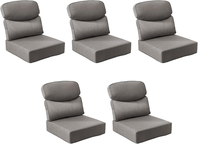 Outdoor Cushion Set for Patio Furniture, UV Resistant, Water Resistant - 6 Inch Thick Dual Layer Back Support Cushions– 24x24 Inch Patio Seat Covers for Chair/Sofa/Couch | Grey | 5-Pack |