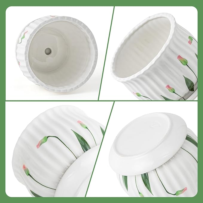 Plant Pots for Indoor Plants Set of 3, 4+5.3+6.7 Inch Ceramic Plant Pots with Drainage Hole，Cute Garden Pots Succulent Pots with Saucer