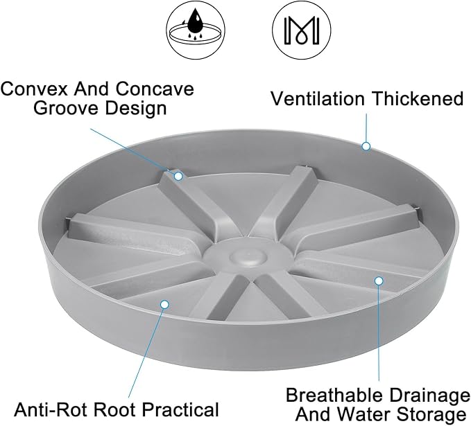 PATIKIL 11.8 Inch Plant Saucers Tray, 2Pcs Durable Plastic Round Flower Pot Drip Tray Thicker Anti-Rot Root for Indoors Outdoors Home Garden, Grey