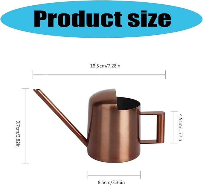 Watering Can for Indoor Plants, Small Watering Cans Sprinkling Pot for Greenhouse Garden Flower Plants, Stainless Steel Long Spout Water Can for Outdoor Watering Plants, 300ML/0.08 Gallon (Copper)