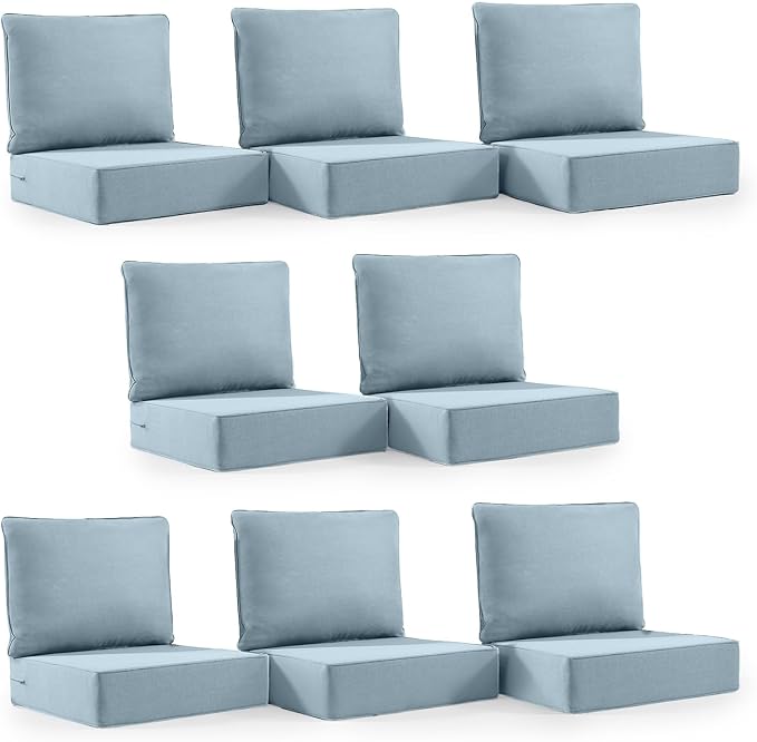 6" Thick Outdoor Cushion, 24*24*6" Patio Furniture Cushions with Waterproof Patio Furniture Cushions with Removable Cover, 28D High Density Patio Cushion for Outdoor Furniture,Baby Blue-8pcs