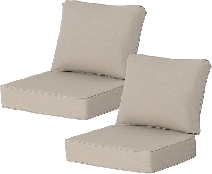 24x24 Inch Outdoor Deep Seat Cushions Set of 2,Thick High-Density Foam, Water-Resistant, Piped Edges & YKK Hidden Zipper for Patio Furniture,Putty