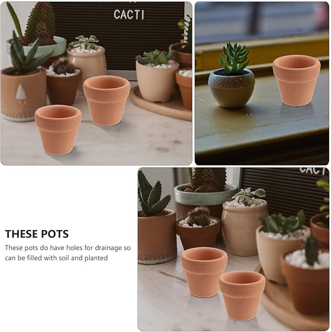 HANABASS 10Pcs 1.2 Inch Mini Terracotta Pots with Drainage Holes, Small Clay Flower Pots, Tiny DIY Paintable Succulent Planter for Nursery Miniature Cactus Succulent Garden Windowsill DIY Crafts