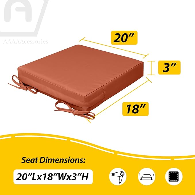 AAAAAcessories Outdoor Seat Cushions for Chairs, Waterproof, Fade-Resistant, 20" x 18" x 3", Patio Furniture Replacement Cushions, Set of 2, Rust