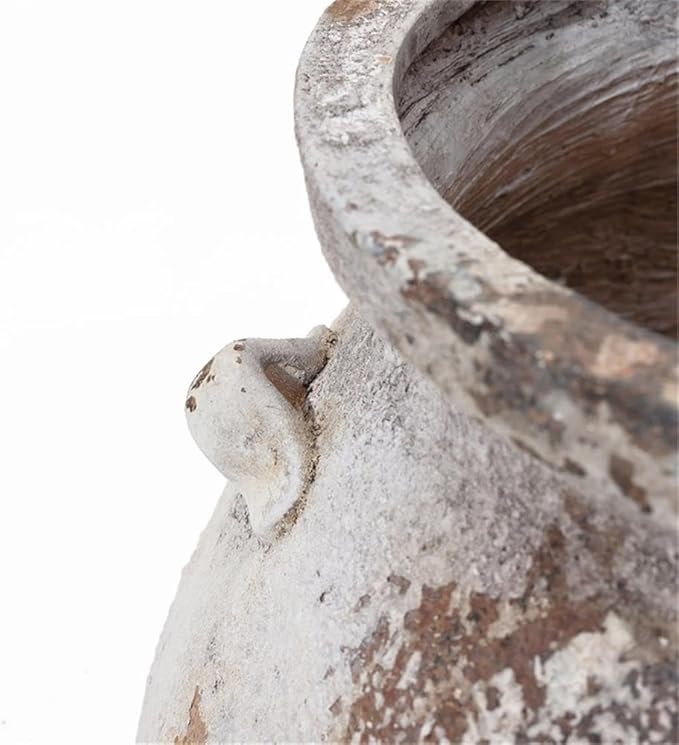 LuxenHome 15'' Dia Round Large Plant Pots, Off White Indoor Outdoor Planters with Drainage Holes, Rustic Distressed Flower Pot for Plants, Handmade Concrete Planter Pot for Home Patio Garden