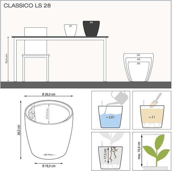 Lechuza Classico LS 28 Shiny Taupe High Gloss, Self-Watering Round Planter, D11 H10.2 in