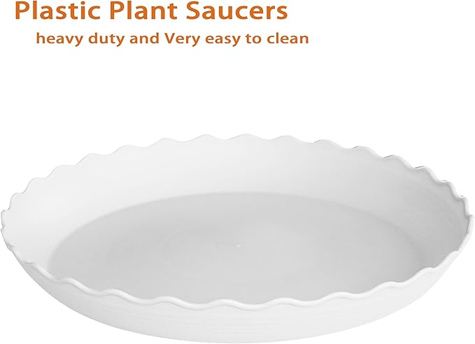 4 Pack of 14 inch Plant Saucer, Plastic Plant Saucer 14 inch, Heavy Duty Plant Tray for Pots, Plant Saucers for Indoors Planter, Garden Water Plate 12"/13"/14" (White)