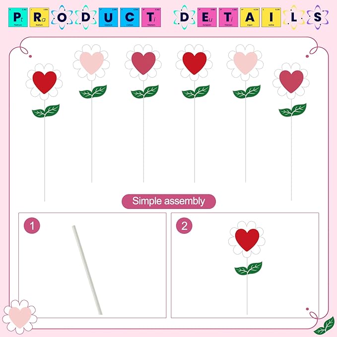 BreezeHug 6 Pcs Valentine's Day Heart Shaped Flower Planter Stakes Outdoor Garden Stakes Sign Valentine Flower Stick Pink Red Decorative for Yard Patio Lawn Decor (Solid Color)
